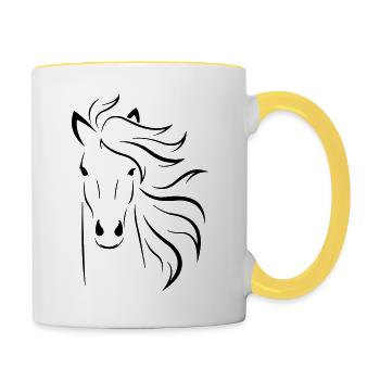 Pferdekopf - Tasse zweifarbig - Weiß/Gelb - Rechts
