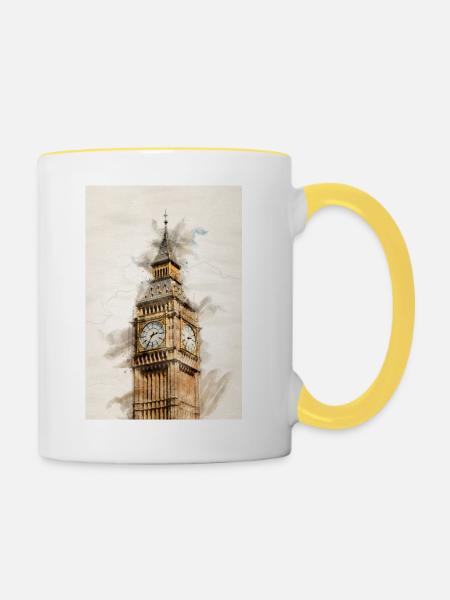 London Big Ben - Tasse zweifarbig - Weiß/Gelb