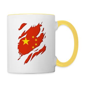 China flag torn motif - Contrasting Mug - white/yellow - Right