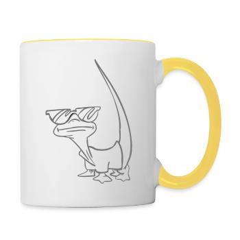 Iguana Eidechse Lizard Gecko mit Sonnenbrille - Tasse zweifarbig - Weiß/Gelb - Rechts