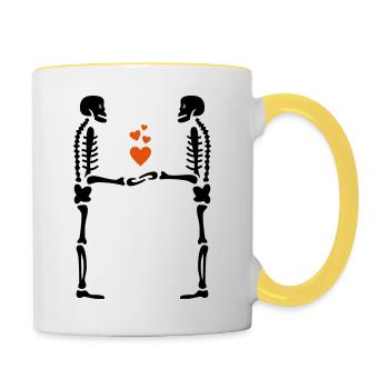 zwei Skelettherzen - Tasse zweifarbig - Weiß/Gelb - Rechts