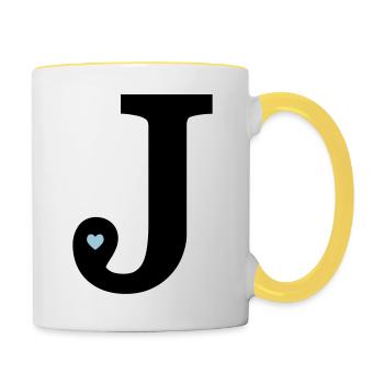Buchstabe J Anfangsbuchstabe - Tasse zweifarbig - Weiß/Gelb - Rechts