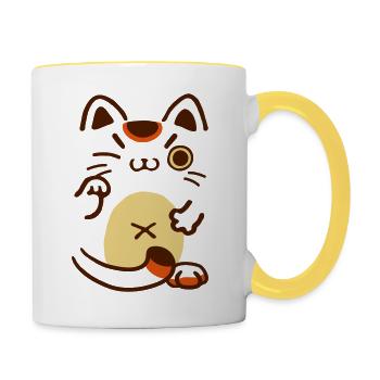 Maneki Neko - Tasse zweifarbig - Weiß/Gelb - Rechts