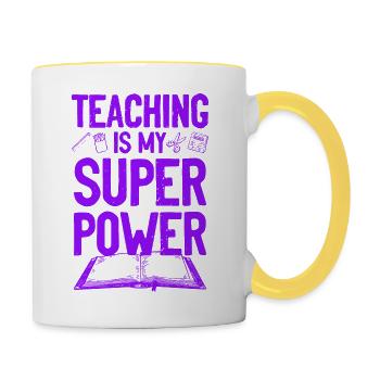 teachers learn superpower - Contrasting Mug - white/yellow - Right