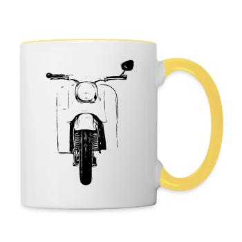Schwalbe KR51 / Schwalbenfahrer / Ostalgie / Mofa - Tasse zweifarbig - Weiß/Gelb - Rechts