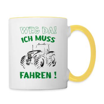 Weg da, ich muss Traktor fahren - Tasse zweifarbig - Weiß/Gelb - Rechts