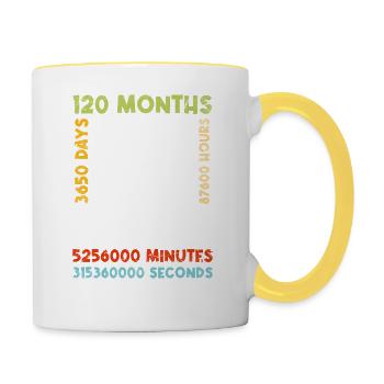 10. Geburtstag Kinder 10 Jahre Jungen Mädchen - Tasse zweifarbig - Weiß/Gelb - Rechts