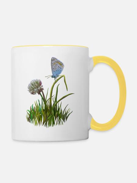 Schmetterling und Klee - Tasse zweifarbig - Weiß/Gelb