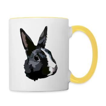Rabbit black and white - Contrasting Mug - white/yellow - Right