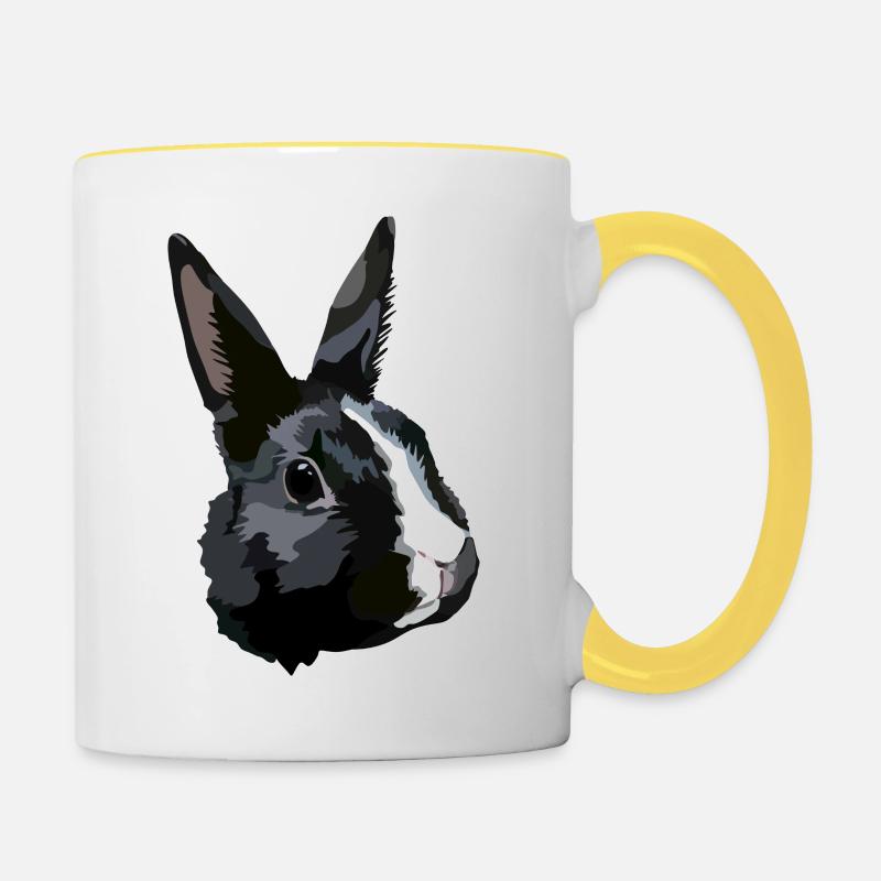 Rabbit black and white - Contrasting Mug - white/yellow