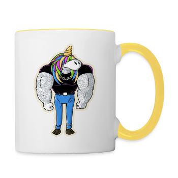 Muscular and tattooed unicorn - Contrasting Mug - white/yellow - Right