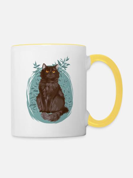 Schwarze Graue Katze Pflanzen Yellowfang Gelbzahn - Tasse zweifarbig - Weiß/Gelb