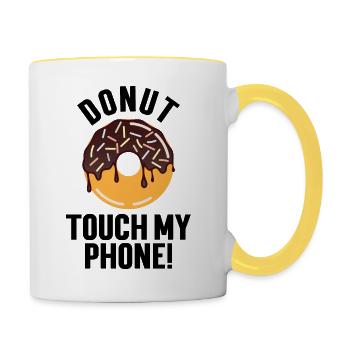 Donut touch my phone! - Mug contrasté - blanc/jaune - Droite