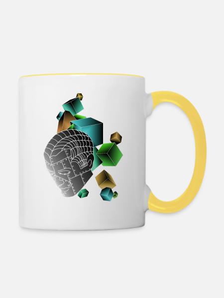 Roboter mit Würfeln bunt - Tasse zweifarbig - Weiß/Gelb