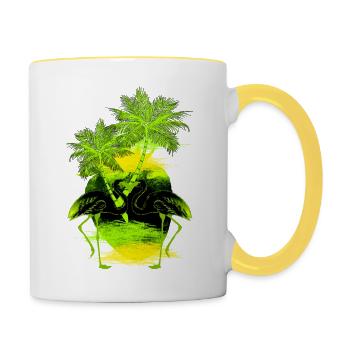 Palm flamingo green yellow - Contrasting Mug - white/yellow - Right