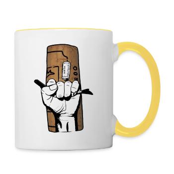 Corkscrew hand - Contrasting Mug - white/yellow - Right
