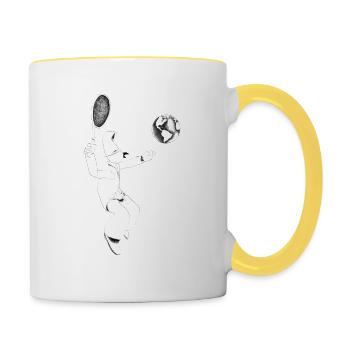 Welttennis im Flug - Tasse zweifarbig - Weiß/Gelb - Rechts