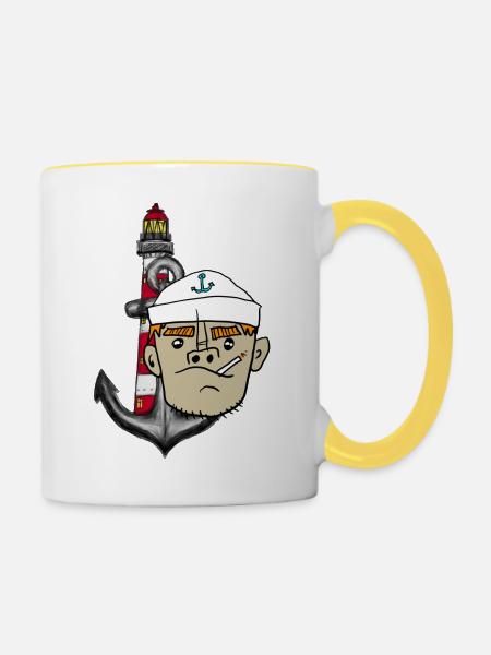 Matrose Anker Leuchtturm - Tasse zweifarbig - Weiß/Gelb