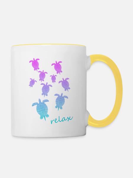 Schildkröten Turtle Relax chill out - Tasse zweifarbig - Weiß/Gelb