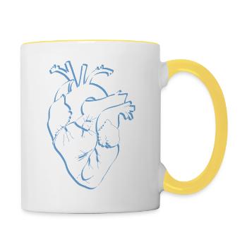 anatomical heart, outline white/blue - Contrasting Mug - white/yellow - Right