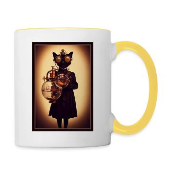 Chat steampunk - Mug contrasté - blanc/jaune - Droite