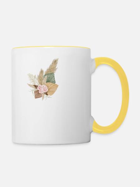 Buchstabe F Blumen - Tasse zweifarbig - Weiß/Gelb