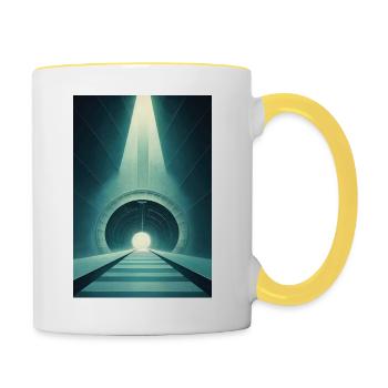 Tunnel der Zeit, futuristischer Blick - Tasse zweifarbig - Weiß/Gelb - Rechts