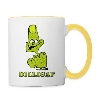 DILLIGAF Sieht es so aus, als würde ich einen Fick geben? - Tasse zweifarbig - Weiß/Gelb - Rechts