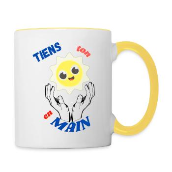 T shirt "Tiens ton soleil en main" - Mug contrasté - blanc/jaune - Droite