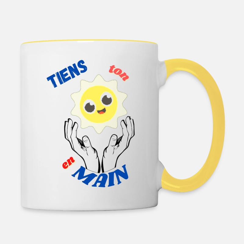 T shirt "Tiens ton soleil en main" - Mug contrasté - blanc/jaune