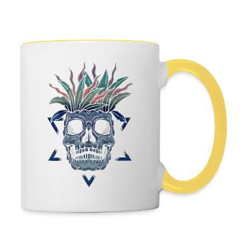 Skelett Skelett Skater Knochen Schädel Skelett Kopf - Tasse zweifarbig - Weiß/Gelb - Rechts