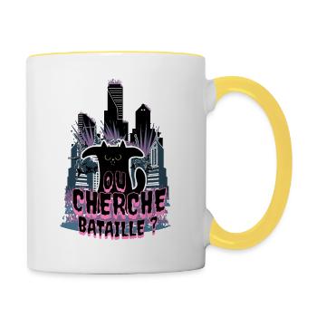 ou cherche bataille ? - Mug contrasté - blanc/jaune - Droite