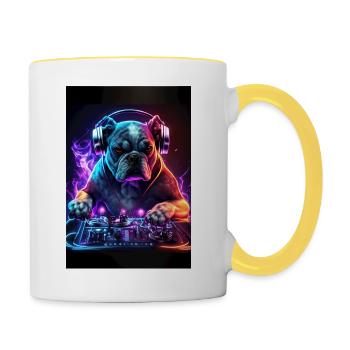 Bulldog DJ Chien DJ - Mug contrasté - blanc/jaune - Droite