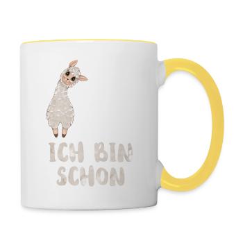 Lama Kindergeburtstag Ich bin schon 4 Jahre Alpaka - Tasse zweifarbig - Weiß/Gelb - Rechts