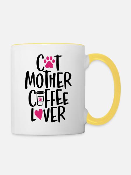 Katzenmutter Kaffeeliebhaber - Tasse zweifarbig - Weiß/Gelb