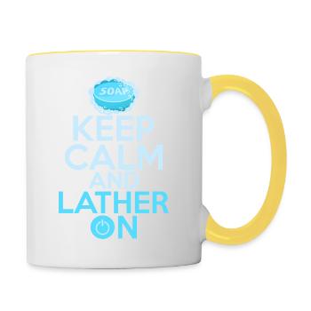Keep Calm And Lather On Soapmaker Soapmaking - Contrasting Mug - white/yellow - Right