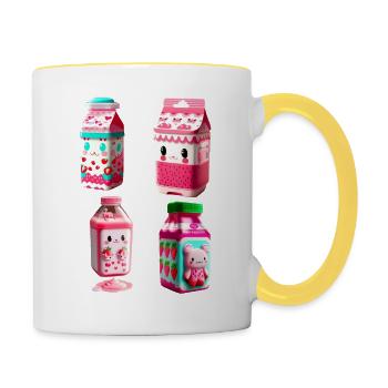 kawaii strawberry milk carton - yummy! - Contrasting Mug - white/yellow - Right