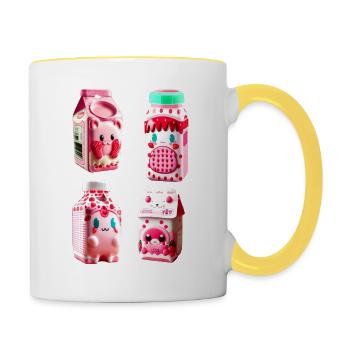 kawaii erdbeere milch karton lecker - Tasse zweifarbig - Weiß/Gelb - Rechts