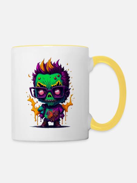 Bunter cooler Zombie - Tasse zweifarbig - Weiß/Gelb