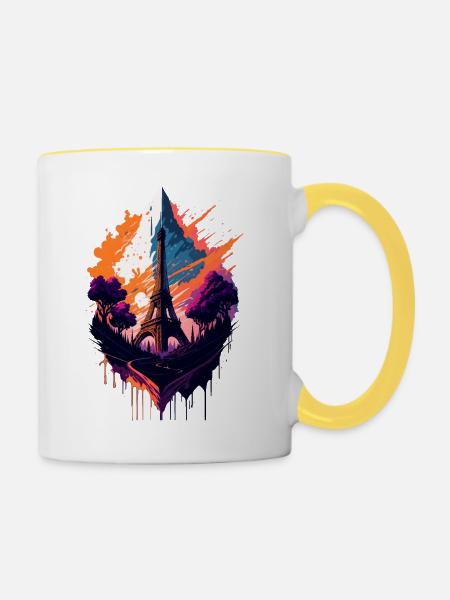 Abstrakter Turm von Paris - Tasse zweifarbig - Weiß/Gelb