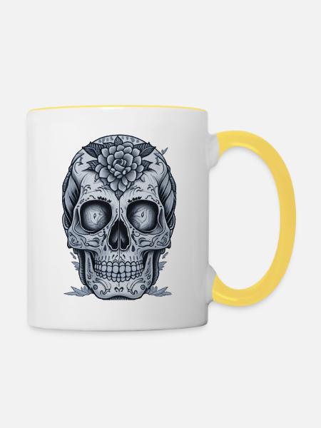 Schädel - Tasse zweifarbig - Weiß/Gelb