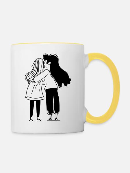 Freundschaft - Tasse zweifarbig - Weiß/Gelb