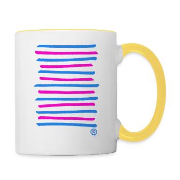 Gesprühte Graffiti Linien, Druckfarbe frei wählbar - Tasse zweifarbig - Weiß/Gelb - Rechts