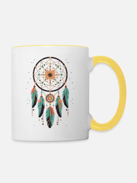 Traumfänger - Tasse zweifarbig - Weiß/Gelb