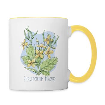 Dessin botanique d’herbe d’hirondelle chélidoine - Mug contrasté - blanc/jaune - Droite