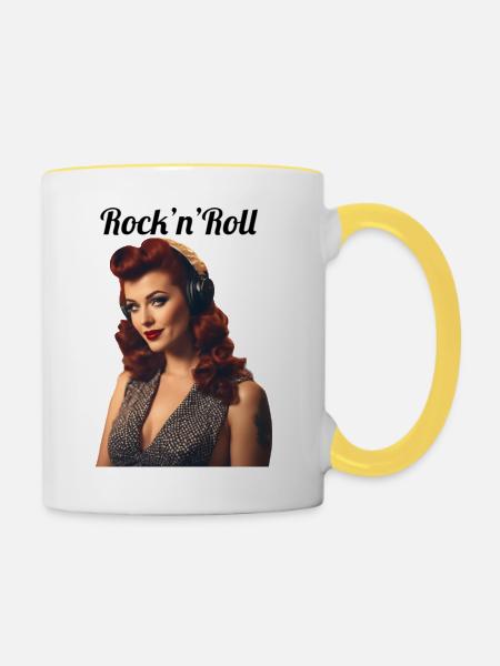 Pinup - Tasse zweifarbig - Weiß/Gelb