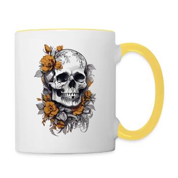 Totenkopf mit Blumen - Tasse zweifarbig - Weiß/Gelb - Rechts