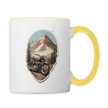 Motos et montagnes - Mug contrasté - blanc/jaune - Droite