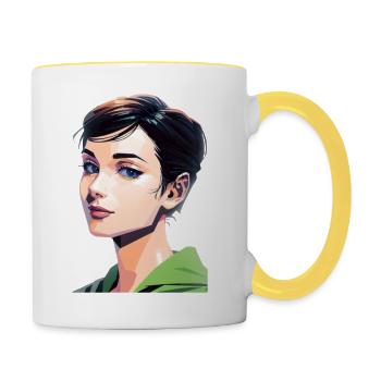 Pop Art Audrey Hepburn - Tasse zweifarbig - Weiß/Gelb - Rechts