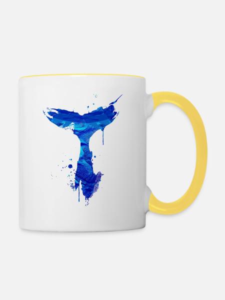 Walflosse, Flosse,wal, Walfisch, Graffiti - Tasse zweifarbig - Weiß/Gelb